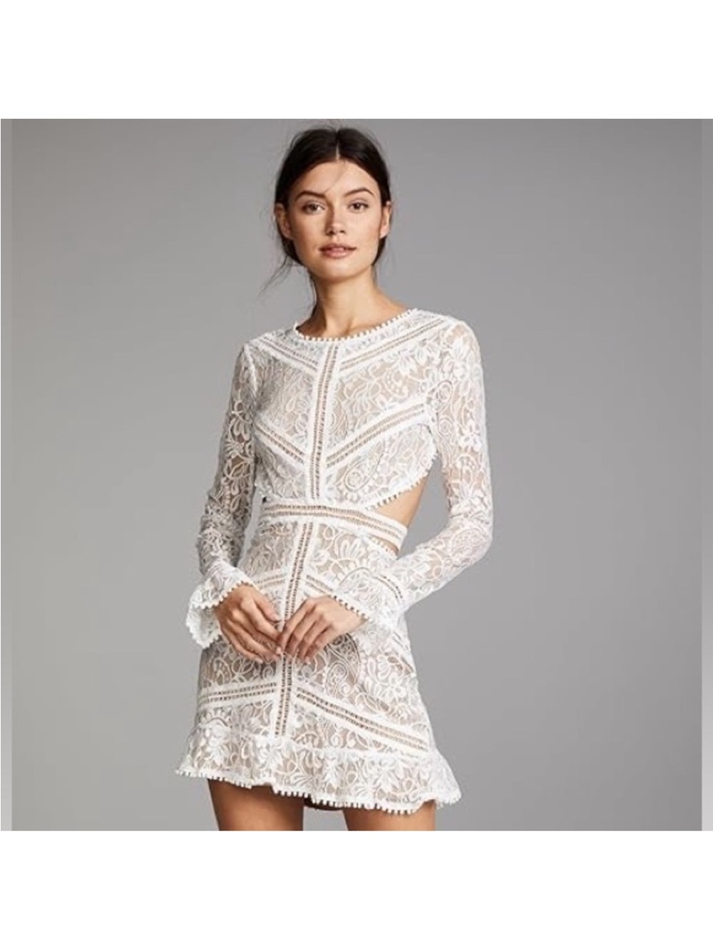 For Love & Lemons White Lace Long-Sleeve Mini Dress